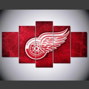 Detroit Red Wings Logo NHL Ice Hockey - 5 Panel Canvas Art Wall Decor