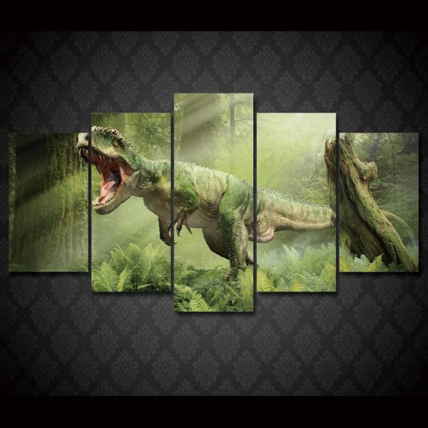 Dinosaur Tyrannosaurus - Abstract Animal 5 Panel Canvas Art Wall Decor