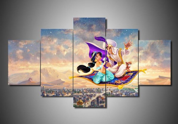 Disney Aladdin Cartoon - 5 Panel Canvas Art Wall Decor