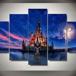 Disney Castle 1 Cartoon - 5 Panel Canvas Art Wall Decor