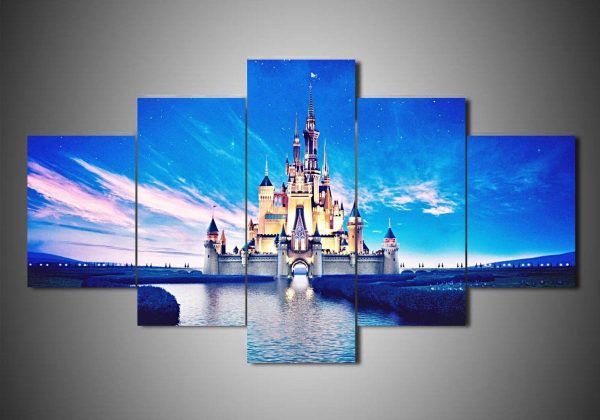 Disney Castle 2 Cartoon - 5 Panel Canvas Art Wall Decor