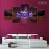 Disney Castle At Night Time Cartoon - 5 Panel Canvas Art Wall Decor