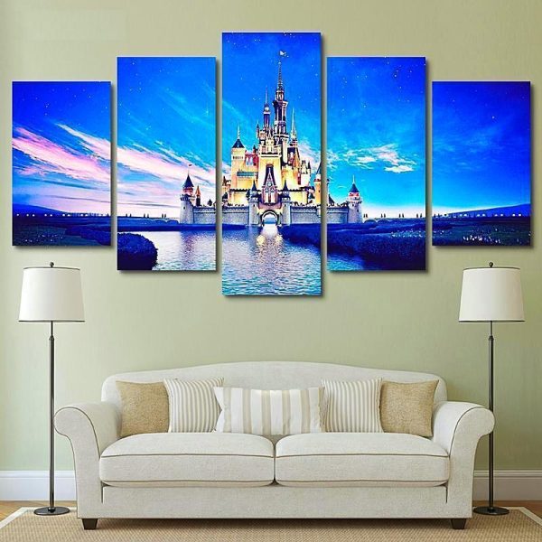 Disney Castle Cartoon - 5 Panel Canvas Art Wall Decor