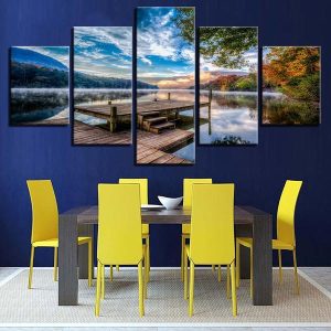 Dock Lake 01 - Nature 5 Panel Canvas Art Wall Decor