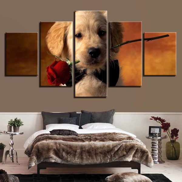 Dog flowers - Animal 5 Panel Canvas Art Wall Decor