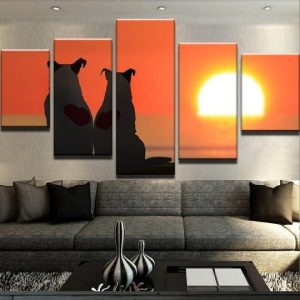 Dogs Watching The Sunset - Animal 5 Panel Canvas Art Wall Decor