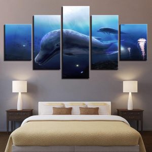 Dolphin 3 - Animal 5 Panel Canvas Art Wall Decor