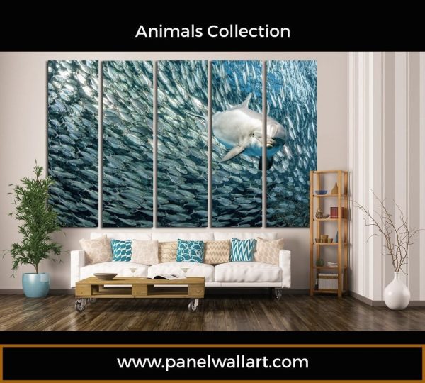 Dolphin And Fishy Friends - Animal 5 Panel Canvas Art Wall Decor