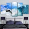 Dolphin Jumping In The Waves - Animal 5 Panel Canvas Art Wall Decor