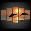 Dolphin Ocean Seascape - Animal 5 Panel Canvas Art Wall Decor