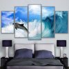 Dolphin On The Wave - Animal 5 Panel Canvas Art Wall Decor