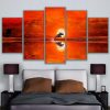 Dolphin Sun Flaming Sunset Leaping Porpoises Animal - 5 Panel Canvas Art Wall Decor