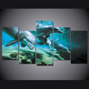 Dolphins 1 - Animal 5 Panel Canvas Art Wall Decor