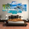 Dolphins And White Sand Beach - Animal 5 Panel Canvas Art Wall Decor