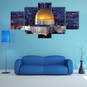 Dome Of Rock Along Skyline Of Jerusalem - Nature 5 Panel Canvas Art Wall Decor