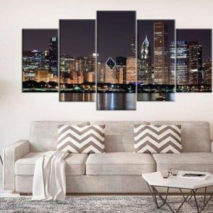 Downtown Chicago Lake Michigan - Nature 5 Panel Canvas Art Wall Decor