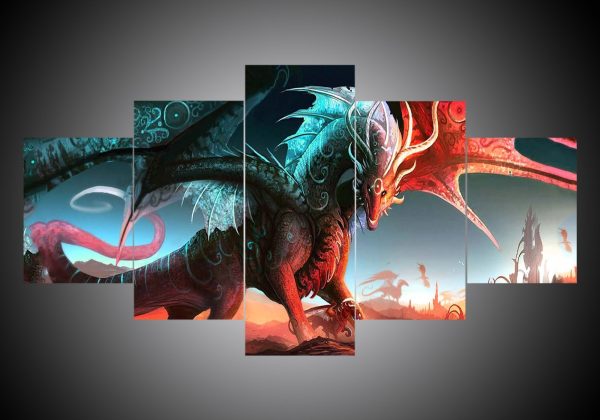 Dragon 3 - Abstract 5 Panel Canvas Art Wall Decor