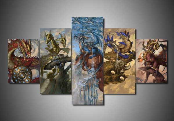 Dragon 5 - Abstract 5 Panel Canvas Art Wall Decor