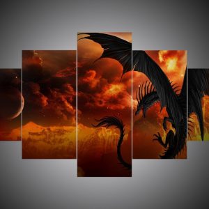 Dragon 9 Abstract Animal - 5 Panel Canvas Art Wall Decor