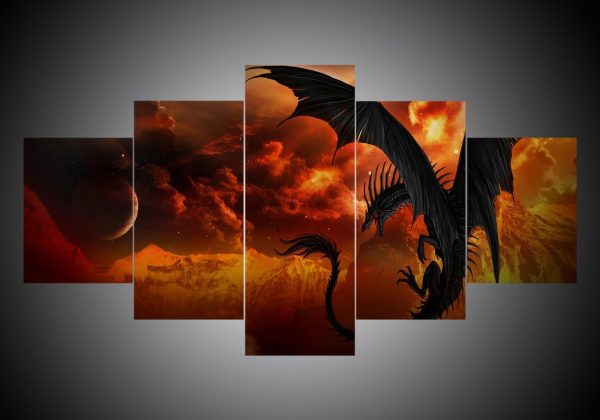 Dragon 9 Abstract Animal - 5 Panel Canvas Art Wall Decor