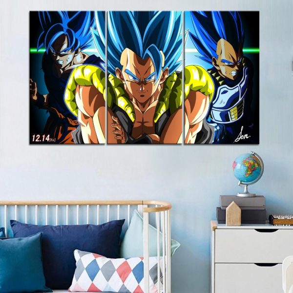 Dragon Ball Super Saiyan Vegeta And Gogeta And Goku Anime 3 Pieces - 3 Panel Canvas Art Wall Decor