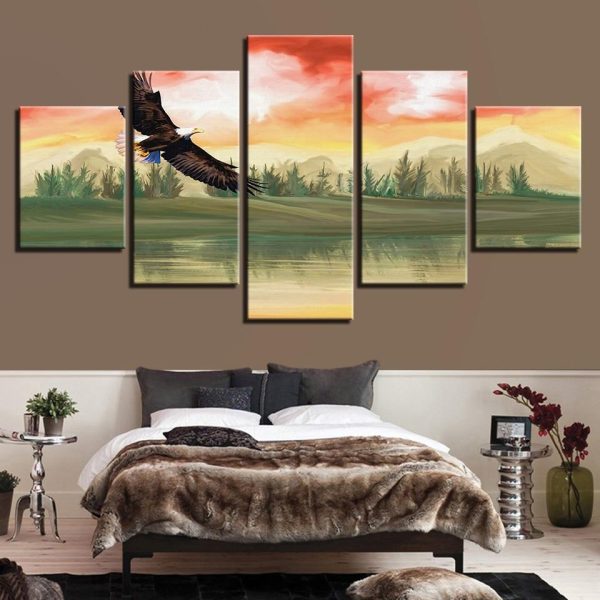 Eagle Spread Wings Flying - Animal 5 Panel Canvas Art Wall Decor