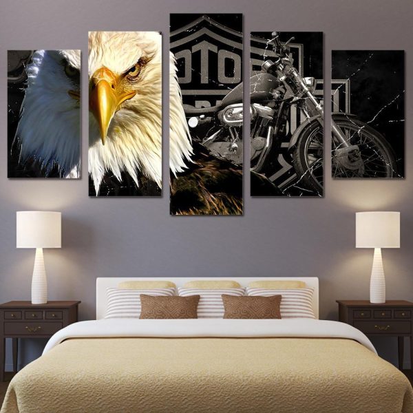 Eagles Motorcycle - Automative 5 Panel Canvas Art Wall Decor