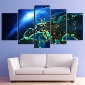 Earth Blue Horizon - Space 5 Panel Canvas Art Wall Decor