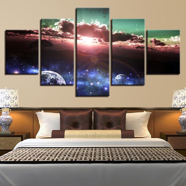 Earth Planet Sunshine And Cloud - Space 5 Panel Canvas Art Wall Decor