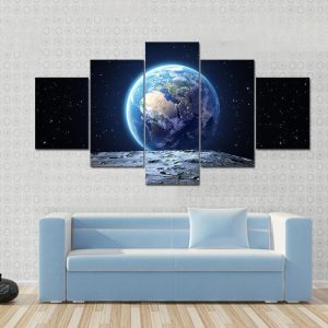 Earth View From Asteroid In Space - Space 5 Panel Canvas Art Wall Decor