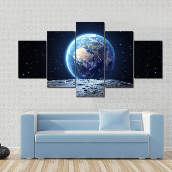 Earth View From Asteroid In Space - Space 5 Panel Canvas Art Wall Decor