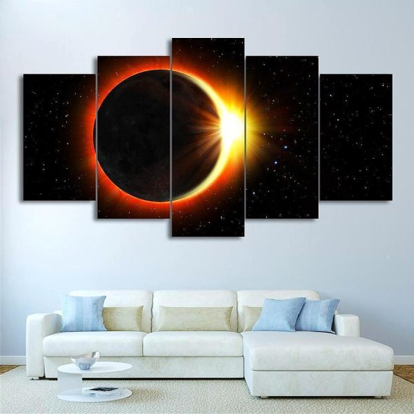 Eclipse Painting Space Universe - 5 Panel Canvas Art Wall Decor