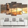 Egyptian Statue Painting Sunset - Nature 5 Panel Canvas Art Wall Decor