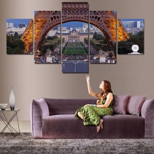 Eiffel Tower At Evening - Nature 5 Panel Canvas Art Wall Decor