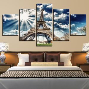 Eiffel Tower Blue Sky Building Landscape - Nature 5 Panel Canvas Art Wall Decor