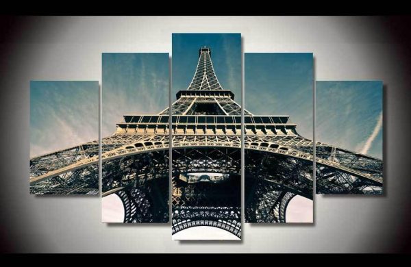 Eiffel Tower In Paris - Nature 5 Panel Canvas Art Wall Decor