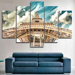 Eiffel Tower Under Blue Sky - Nature 5 Panel Canvas Art Wall Decor