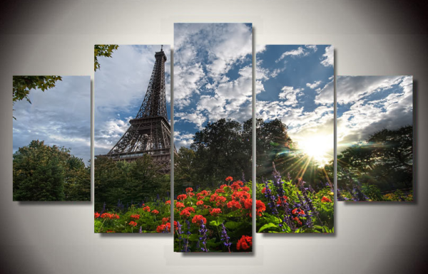 Eiffel Tower - Nature 5 Panel Canvas Art Wall Decor