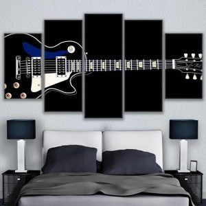 Electric Guitar Music Illustration - Music 5 Panel Canvas Art Wall Decor