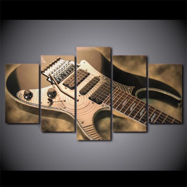 Electric Guitar Pictures Vintage Music Instrument - Music 5 Panel Canvas Art Wall Decor