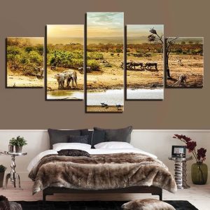 Elephant 40 - Animal 5 Panel Canvas Art Wall Decor