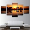 Elephant Caravan At Sunset - Animal 5 Panel Canvas Art Wall Decor