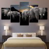 Elephant Family 4 - Animal 5 Panel Canvas Art Wall Decor