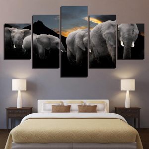 Elephant Family 4 - Animal 5 Panel Canvas Art Wall Decor