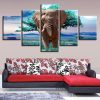 Elephant Green Trees - Animal 5 Panel Canvas Art Wall Decor