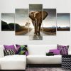 Elephant In Street - Animal 5 Panel Canvas Art Wall Decor