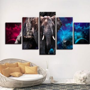 Elephant Planets 1 - Animal 5 Panel Canvas Art Wall Decor