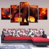 Elephant Sunset 3 - Animal 5 Panel Canvas Art Wall Decor