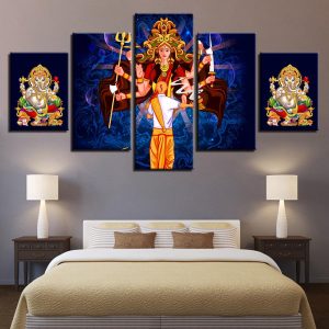 Elephant Trunk God Ganesha 3 - Religion 5 Panel Canvas Art Wall Decor