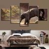 Elephant drinking water - Animal 5 Panel Canvas Art Wall Decor